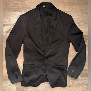 Zara Men Black Single-Button Blazer